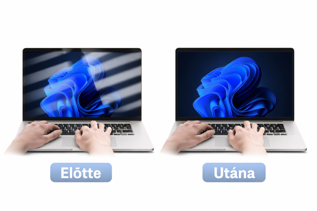 Matt kijelzővédő fólia előtt és után