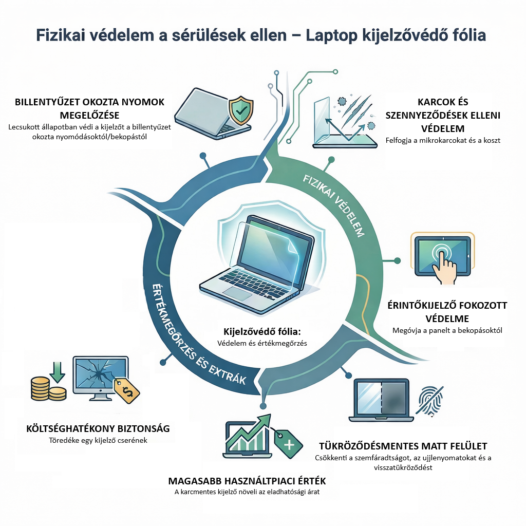 Matt kijelzővédő fólia, felhelyezéssel